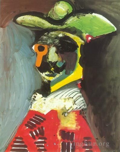巴勃罗·毕加索 当代油画作品 -  《1970,年男性胸像》